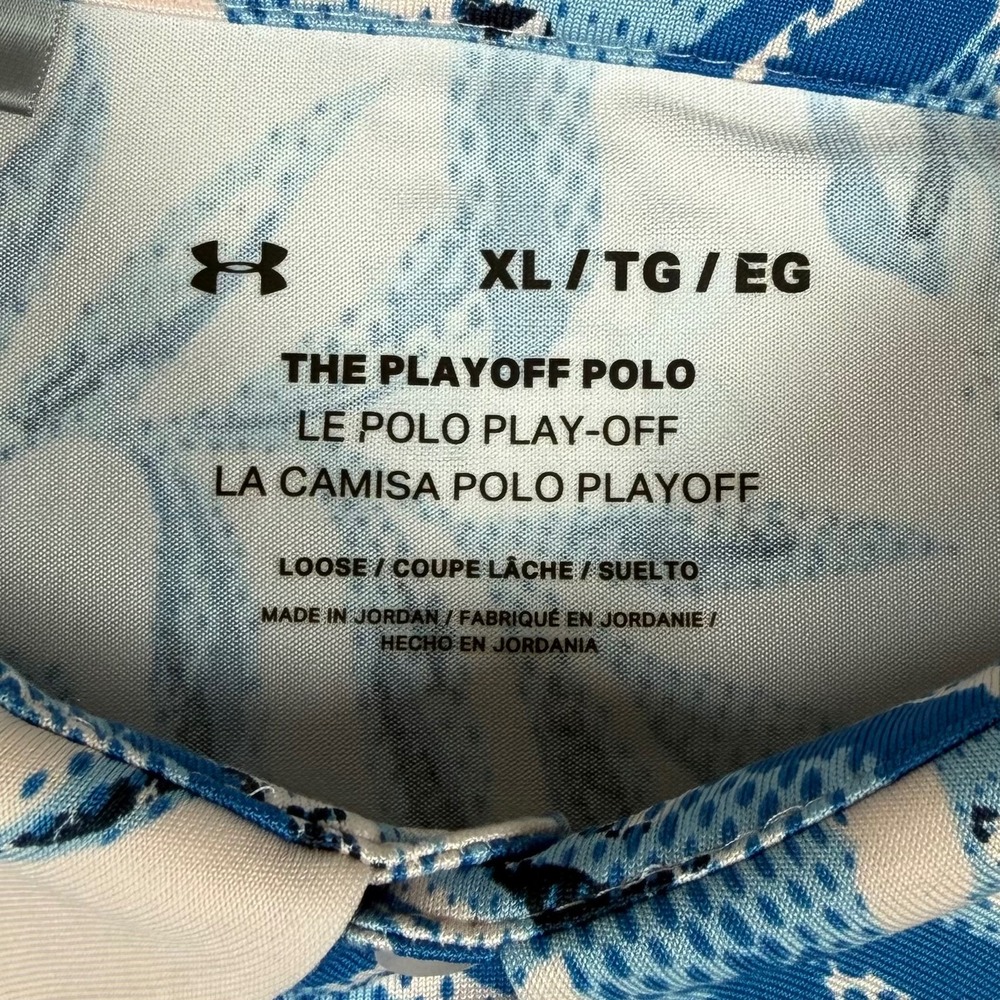 Under Armour Mens XL Blue Pink Tropical Palm Leaf Floral Playoff Polo Shirt Golf - Picture 4 of 6